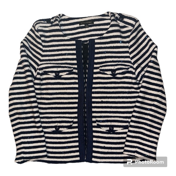Banana Republic Jackets & Blazers - Banana Republic Women’s Size 6 Knit Jacket Striped Navy Blue And Cream Sequin‎